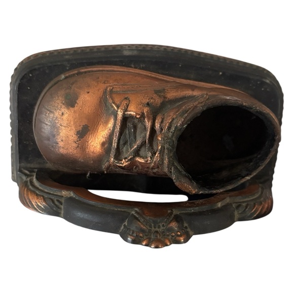 Vintage Brass Bronze Copper Baby Shoe Bookend Sculpture Mid Century - Picture 3 of 4